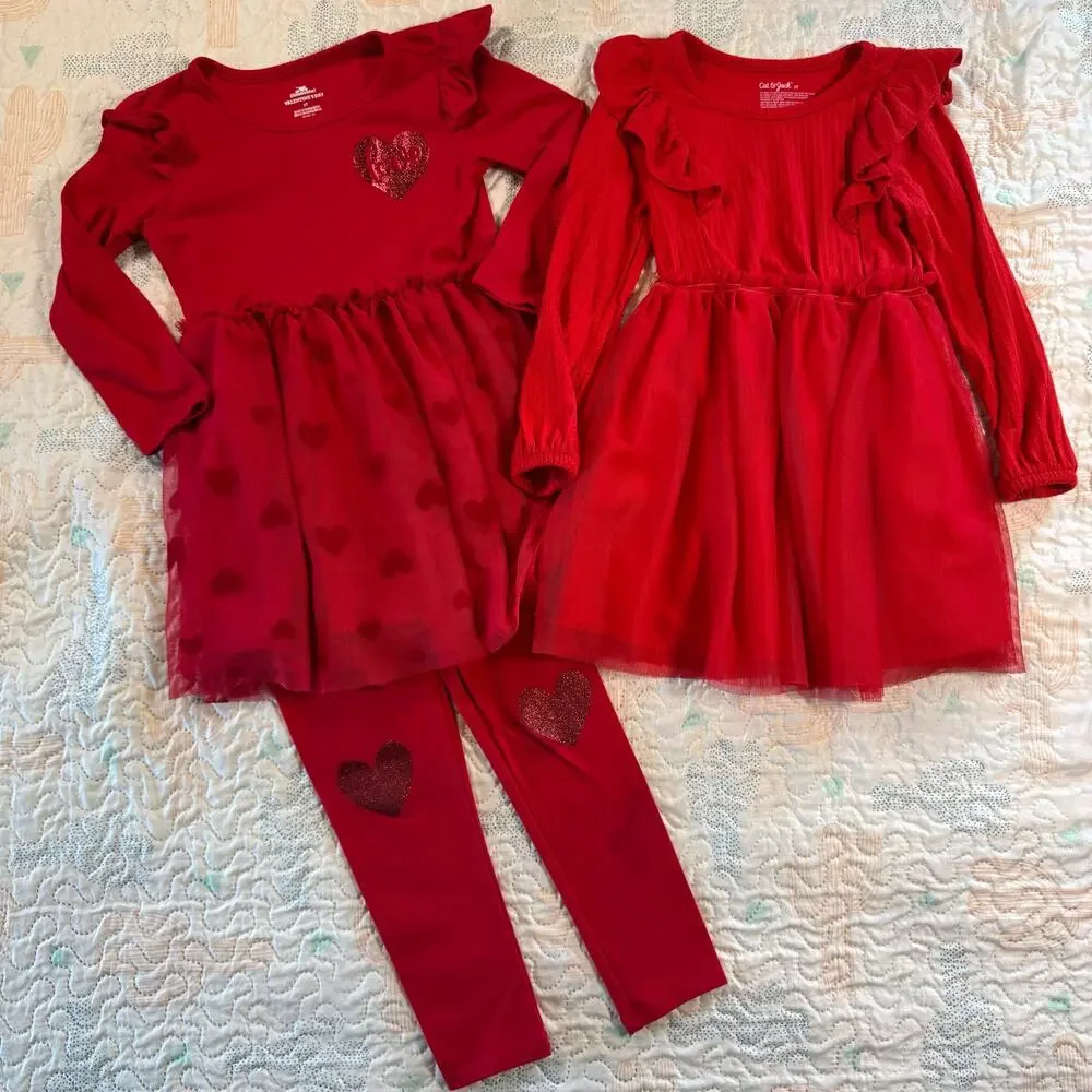 Toddler Girl 3T Valentine Outfit Bundle Cat & Jack Red Heart Set